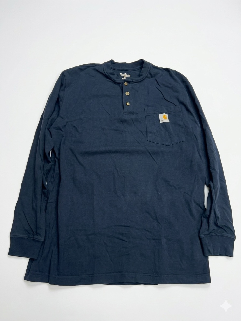 Carhartt Long Sleeve Henley Pocket T-Shirt Navy Blue Size Medium